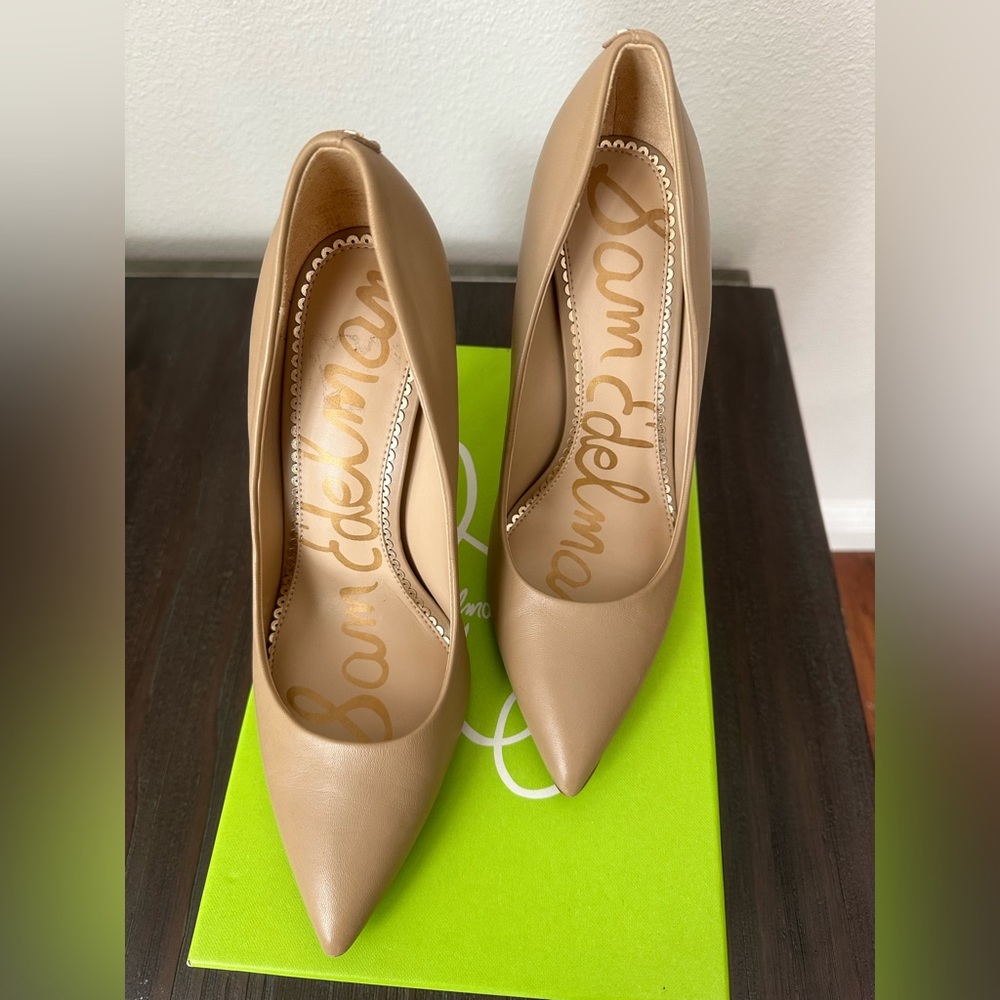 Sam Edelman Women's Hazel Pointed Toe Heel Pumps Soft Beige Nude 7.5 Classic